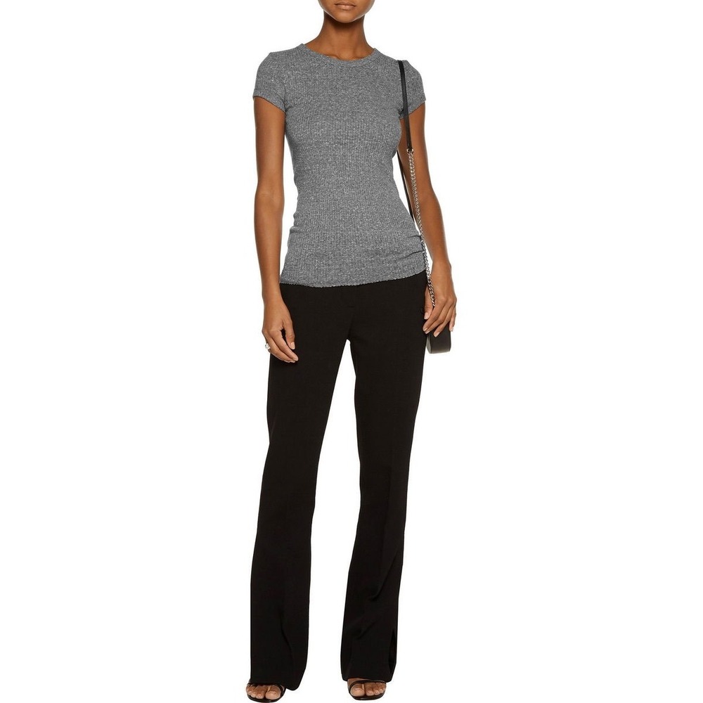 Enza Costa Ribbed Fitted Cap Sleeve Crew Neck Tee Gray Size S